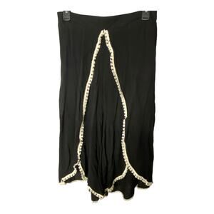 Hayden Women's L Tassle Fringe Trim Wide Leg Pallazo Pants Black Cream Boho New